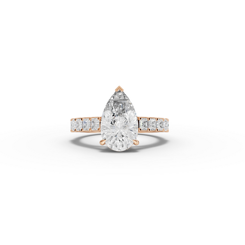 3.50 CT Pear Lab Diamond Engagement Ring with PrincessAccent Band