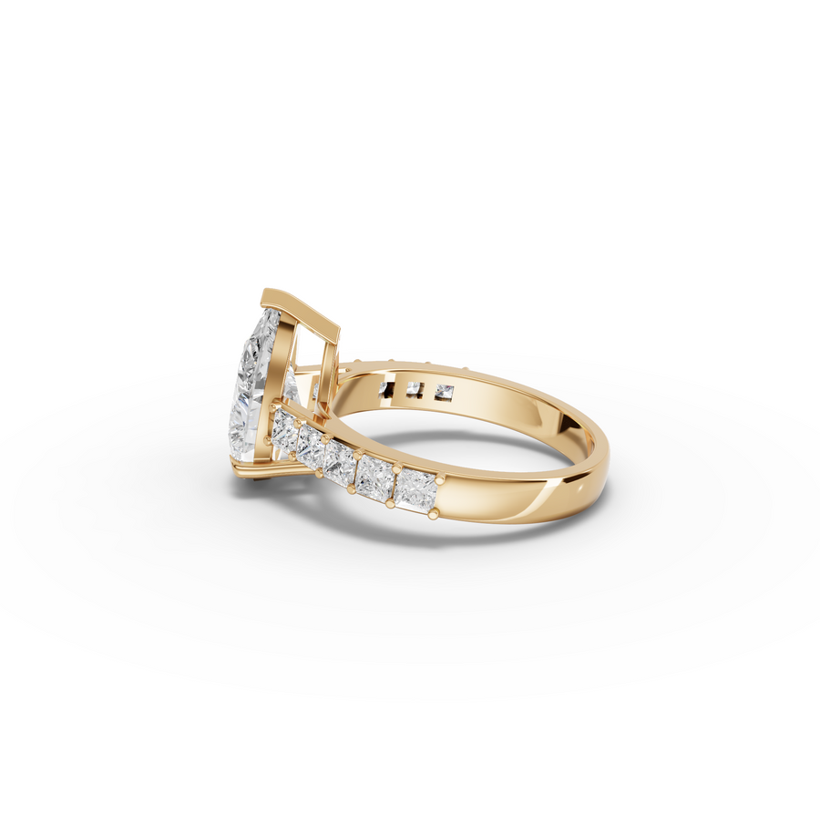 3.50 CT Pear Lab Diamond Engagement Ring with PrincessAccent Band