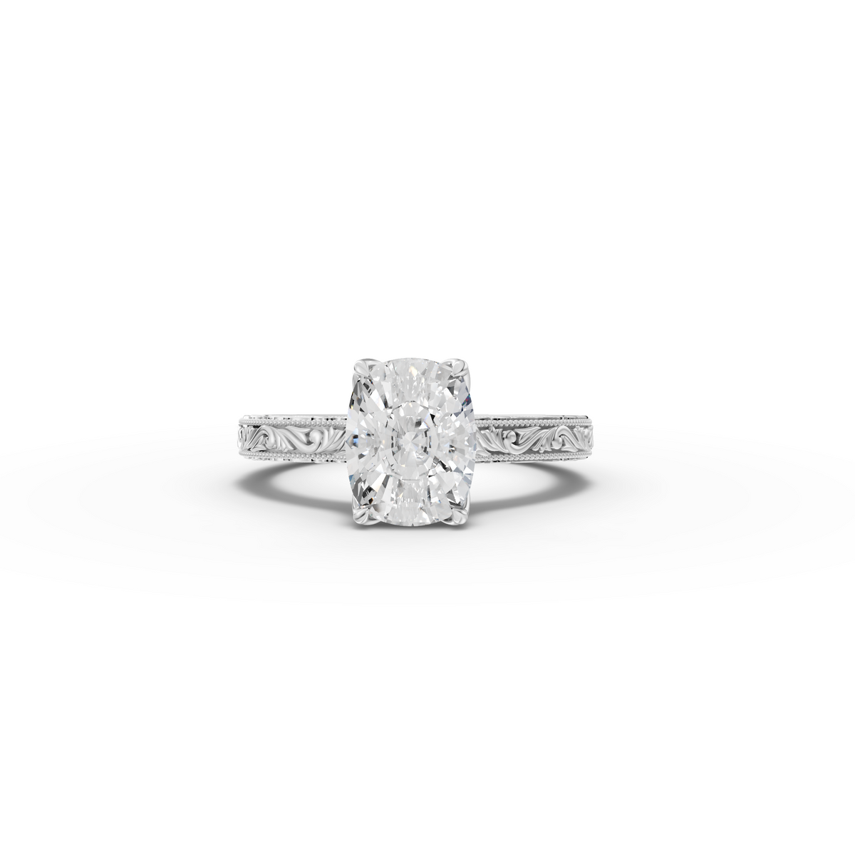 2.505 CT Cushion Lab Diamond Solitaire Ring with Filigree Band