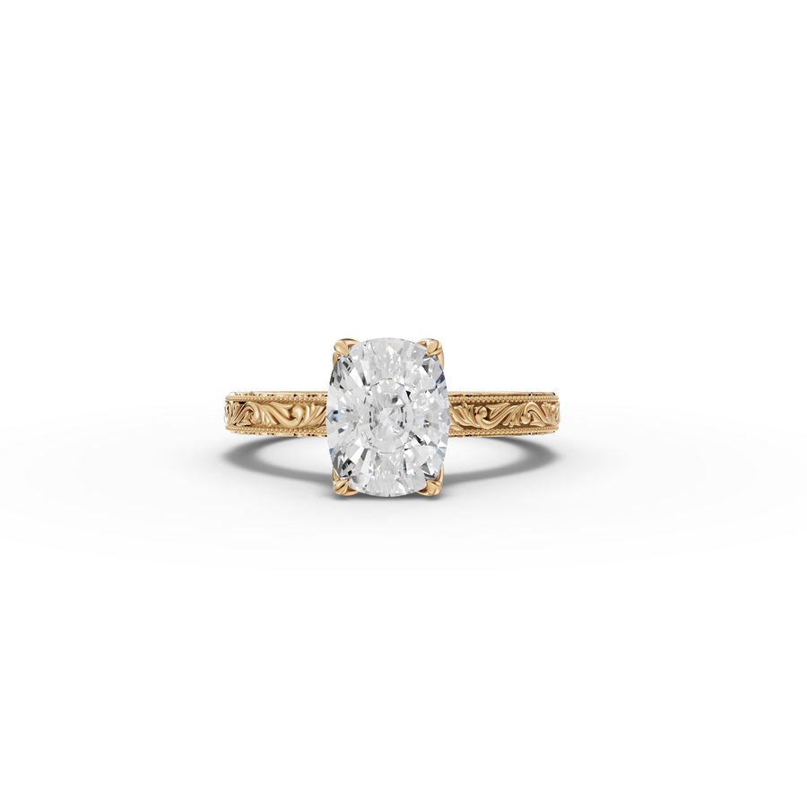 2.505 CT Cushion Lab Grown Diamond Solitaire Ring with Filigree Band