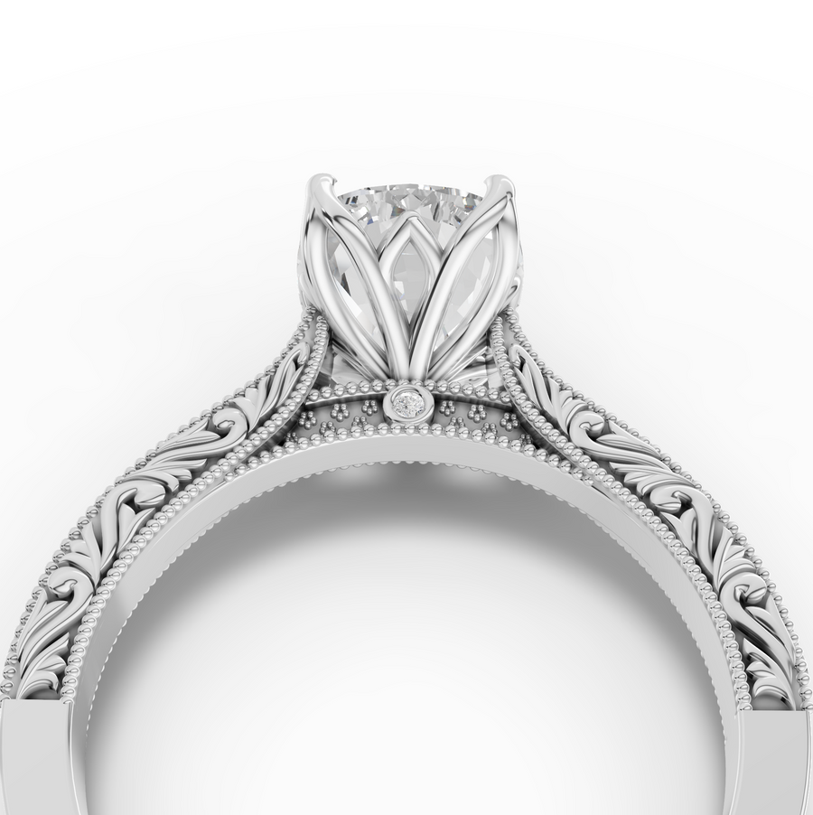 2.505 CT Cushion Lab Grown Diamond Solitaire Ring with Filigree Band