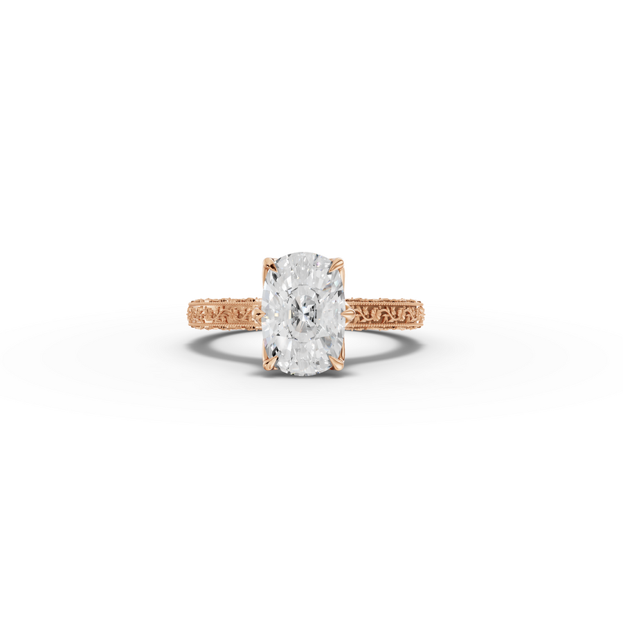 2.50 CT Cushion Lab Grown Diamond Ring with Filigree Shank