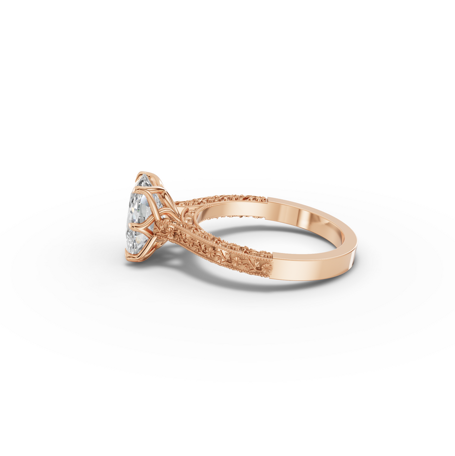 2.50 CT Cushion Lab Grown Diamond Ring with Filigree Shank