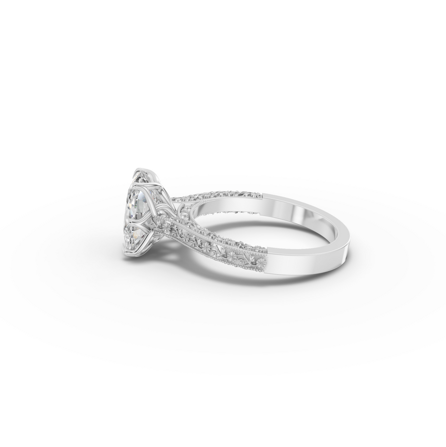 2.50 CT Cushion Lab Grown Diamond Ring with Filigree Shank