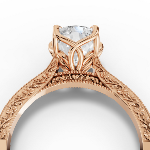 2.50 CT Cushion Lab DiamondRing with Filigree Shank Ring