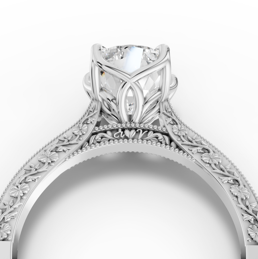 2.50 CT Cushion Lab Grown Diamond Ring with Filigree Shank