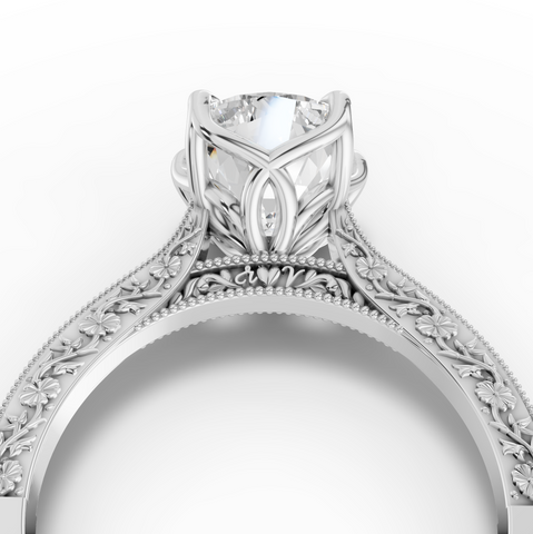 2.50 CT Cushion Lab DiamondRing with Filigree Shank Ring