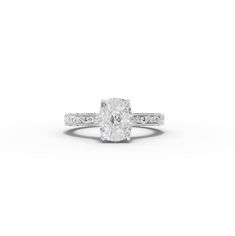 2.00 CT Cushion Solitaire Lab Diamond Ring with Filigree Band