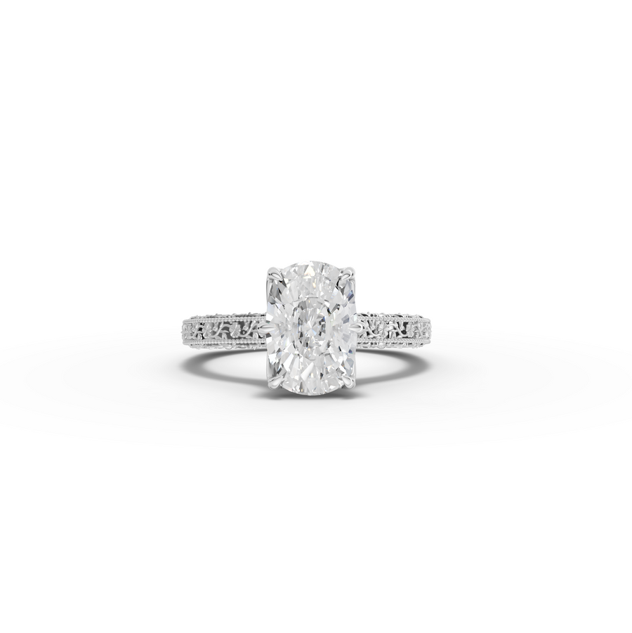 2.50 CT Cushion Lab Grown Diamond Solitaire with Filigree Band