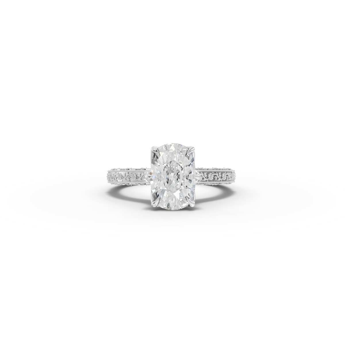 2.50 CT Cushion Lab Diamond Solitaire Ring with Filigree and Milgrain Edges
