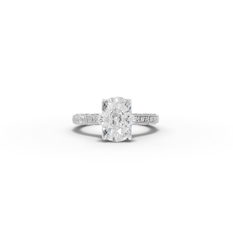 2.50 CT Cushion Lab Diamond Solitaire Ring with Filigree and Milgrain Edges