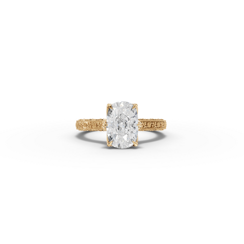 2.50 CT Cushion Lab Diamond Solitaire Ring with Filigree and Milgrain Edges