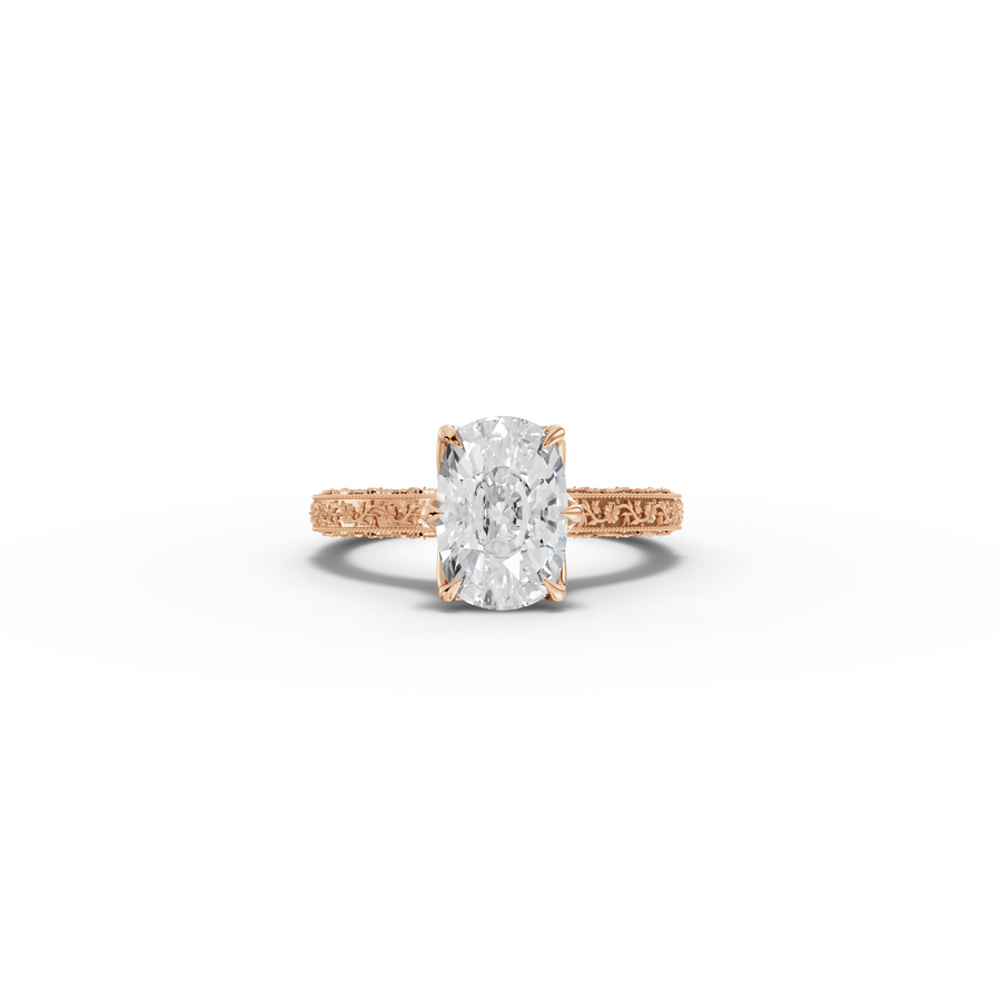 2.50 CT Cushion Lab Grown Diamond Solitaire Ring with Filigree and Milgrain Edges