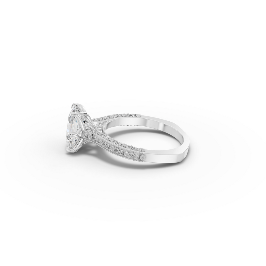 2.50 CT Cushion Lab Grown Diamond Solitaire Ring with Filigree and Milgrain Edges