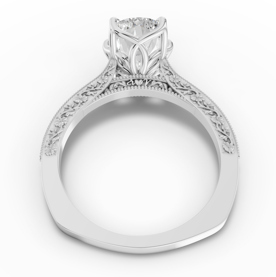 2.50 CT Cushion Lab Grown Diamond Solitaire Ring with Filigree and Milgrain Edges