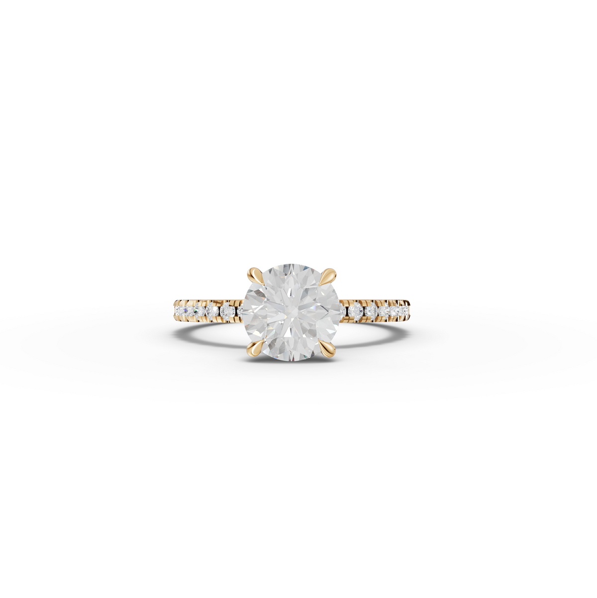 1.77 CT Round Lab Grown Diamond Hidden Halo Pavé Engagement Ring 1.50 CT Center in yellow gold