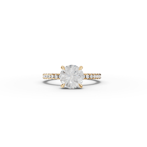 1.77 CT Round Lab Grown Diamond Hidden Halo Pavé Engagement Ring 1.50 CT Center in yellow gold