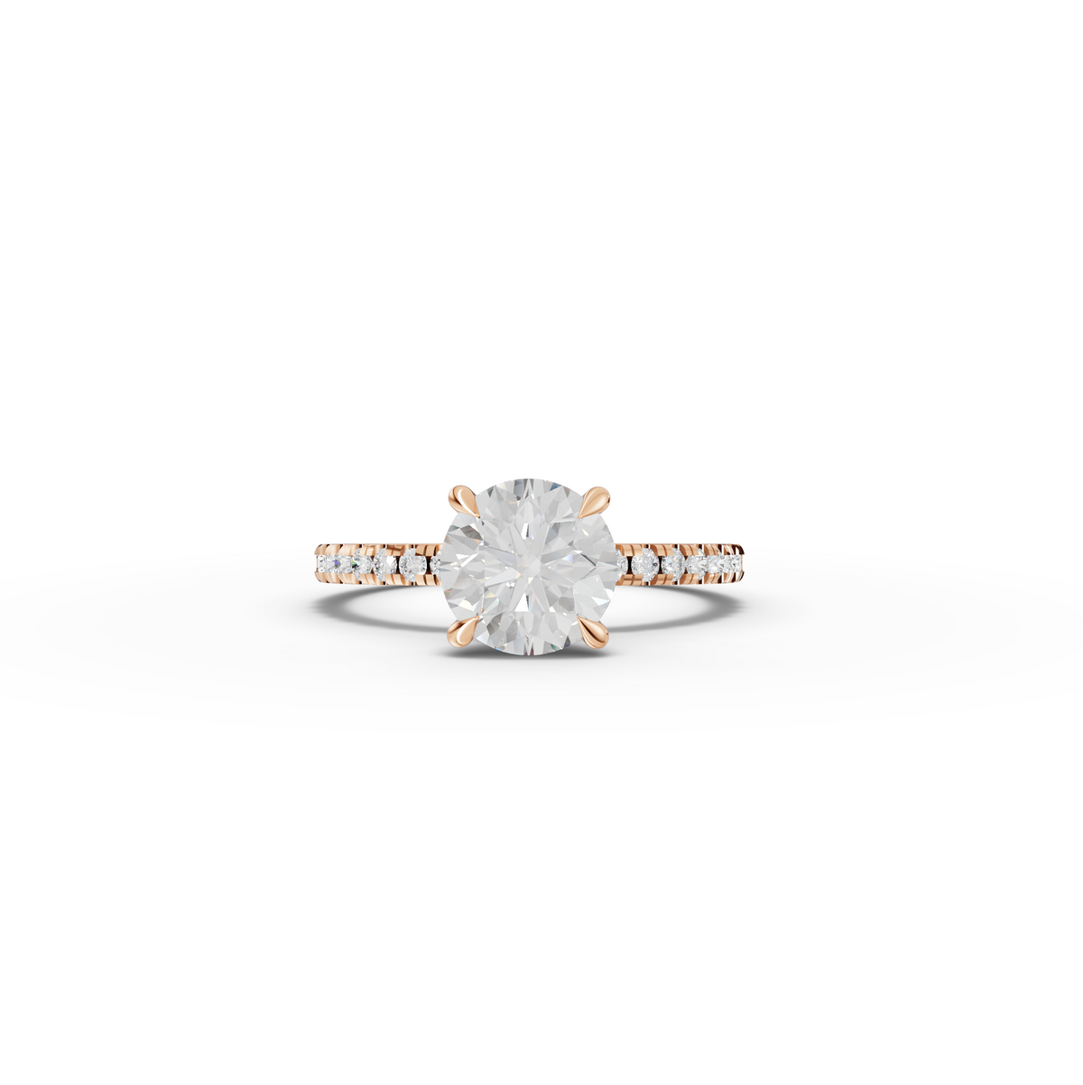 1.77 CT Round Lab Grown Diamond Hidden Halo Pavé Engagement Ring 1.50 CT Center in rose gold