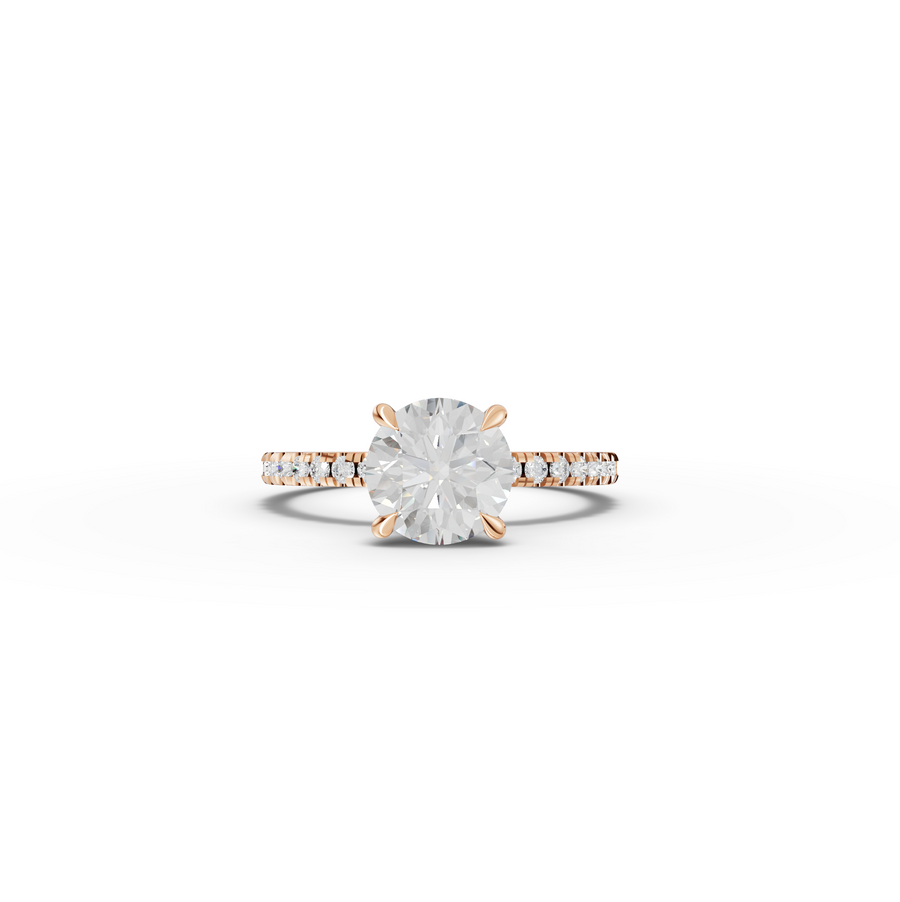 1.77 CT Round Lab Grown Diamond Hidden Halo Pavé Engagement Ring 1.50 CT Center in rose gold