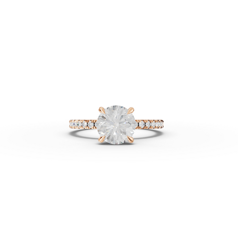 1.77 CT Round Lab Grown Diamond Hidden Halo Pavé Engagement Ring 1.50 CT Center in rose gold