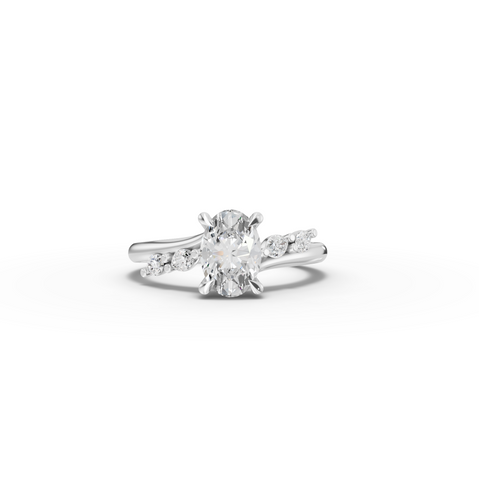 1.13 CT Oval Lab Diamond Twisted Band Engagement Ring with Side Stones