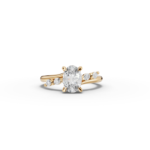 1.13 CT Oval Lab Diamond Twisted Band Engagement Ring with Side Stones
