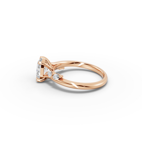 1.13 CT Oval Lab Diamond Twisted Band Engagement Ring with Side Stones