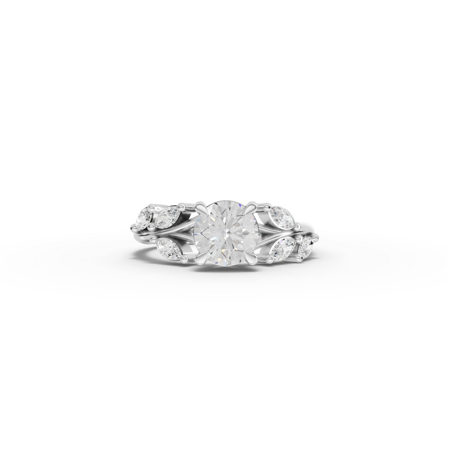 1.31 CT Round Lab Diamond Ring with Marquise Accents