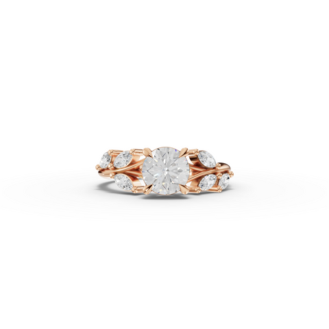 1.31 CT Round Lab Diamond Ring with Marquise Accents