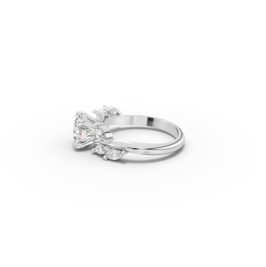 1.31 CT Round Lab Diamond Ring with Marquise Accents