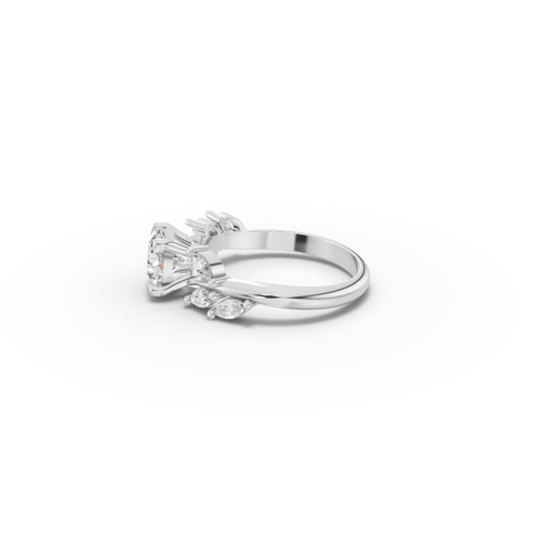 1.31 CT Round Lab Diamond Ring with Marquise Accents