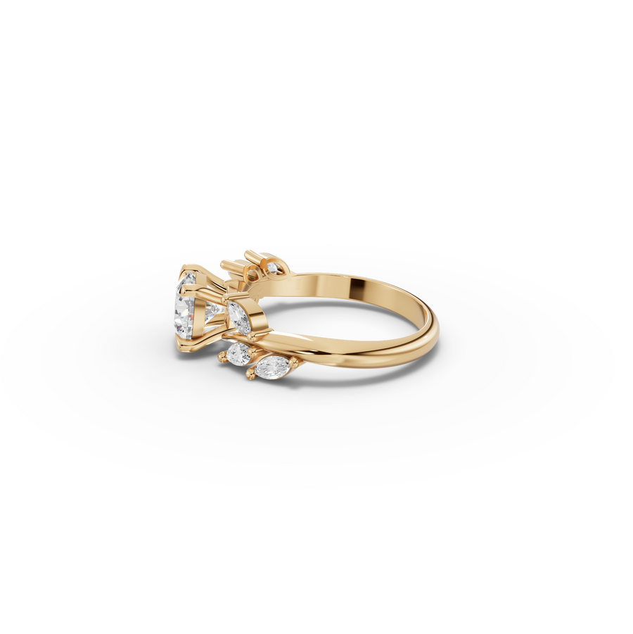 1.31 CT Round Lab Diamond Ring with Marquise Accents