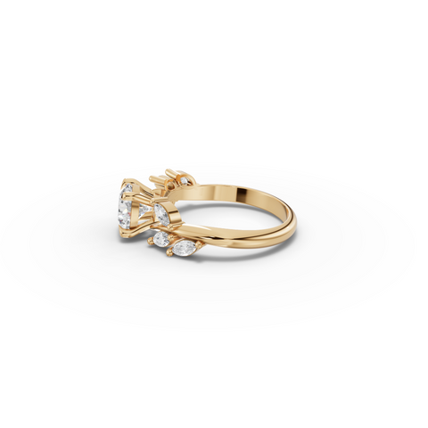 1.31 CT Round Lab Diamond Ring with Marquise Accents