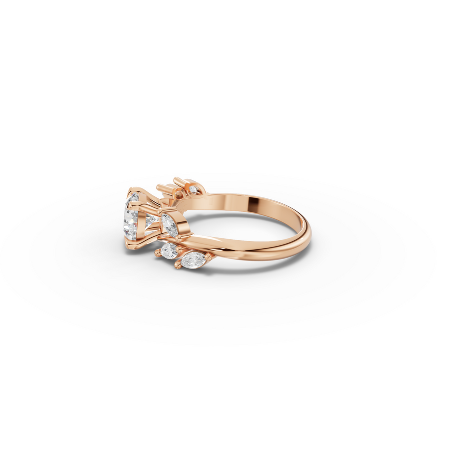 1.31 CT Round Lab Diamond Ring with Marquise Accents