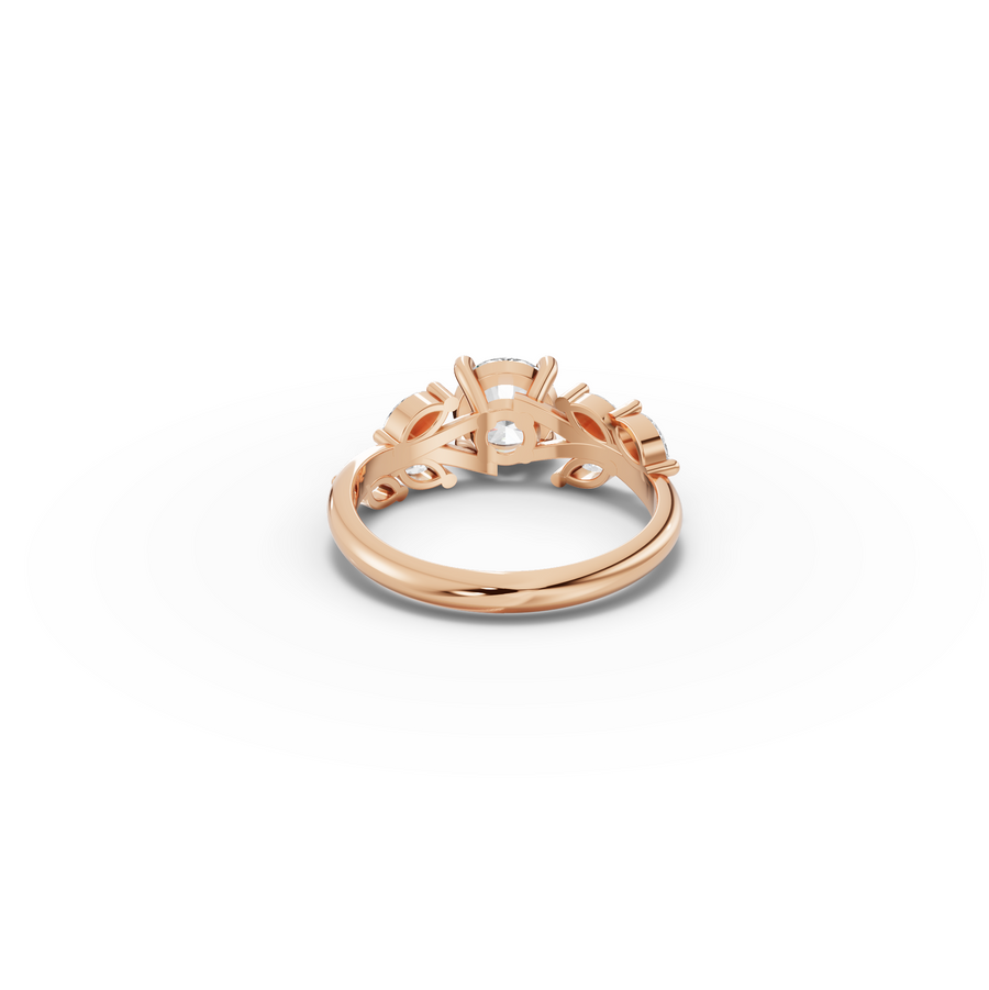 1.31 CT Round Lab Diamond Ring with Marquise Accents