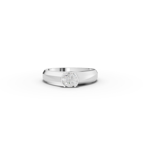 0.50 CT Round Lab Diamond Men's Half Bezel Solitaire Ring