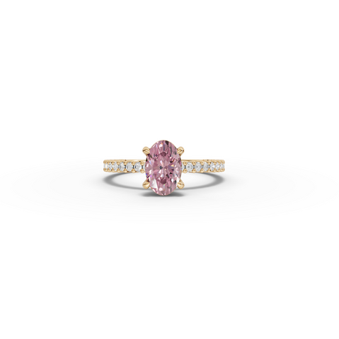 1.27 CT Pink Oval Solitaire Diamond Pavé Engagement Ring