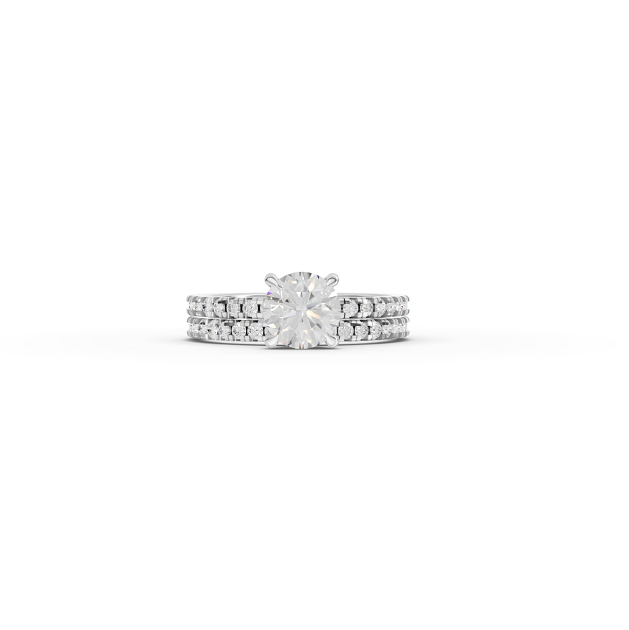 1.55 CT Round Diamond Bridal Ring Set with Double Pavé Bands