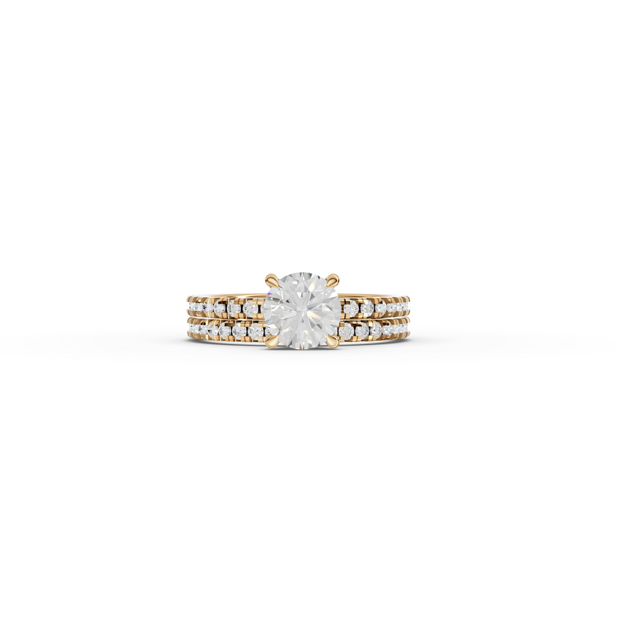 1.55 CT Round Diamond Bridal Ring Set with Double Pavé Bands