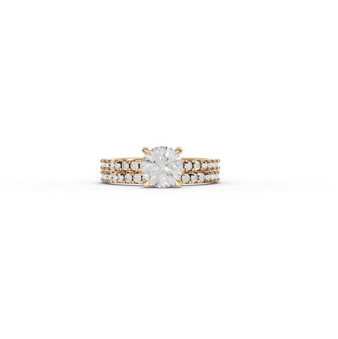 1.55 CT Round Diamond Bridal Ring Set with Double Pavé Bands