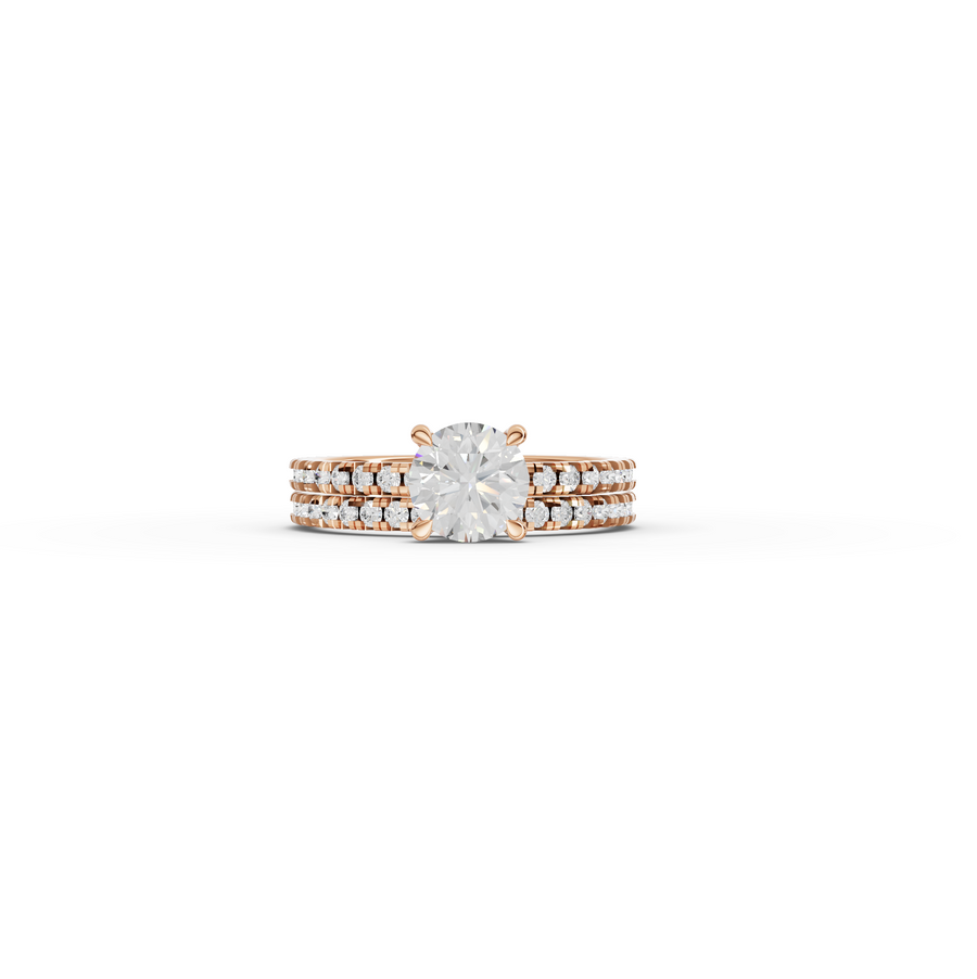 1.55 CT Round Diamond Bridal Ring Set with Double Pavé Bands