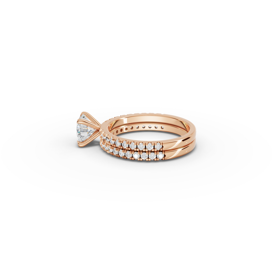 1.55 CT Round Diamond Bridal Ring Set with Double Pavé Bands