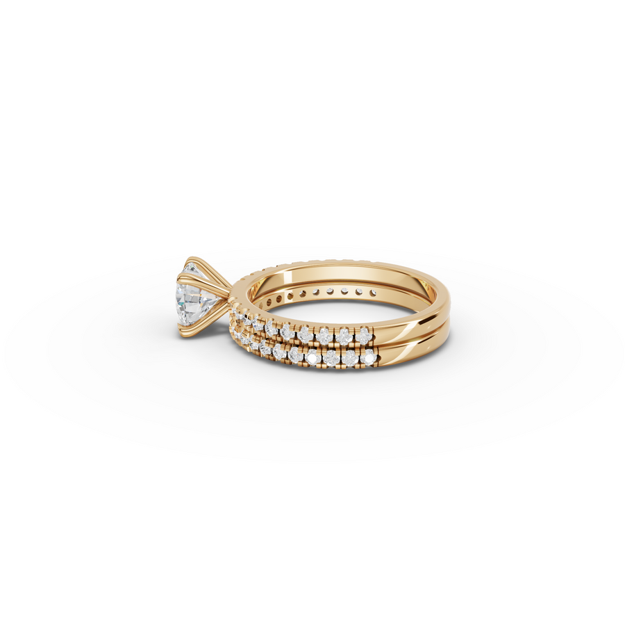 1.55 CT Round Diamond Bridal Ring Set with Double Pavé Bands