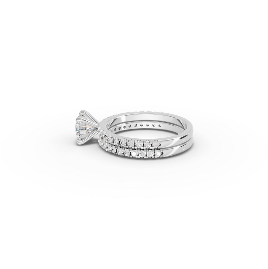 1.55 CT Round Diamond Bridal Ring Set with Double Pavé Bands