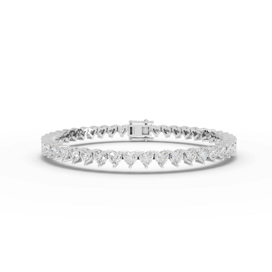 10.75 ct heart-shaped lab grown diamond tennis bracelet with linked heart diamonds and secure clasp