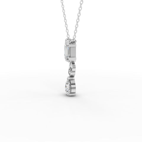 Emerald-Cut Lab-Grown Diamond Jewelry Set: Drop Necklace, Drop Earrings & Floral Cluster Ring