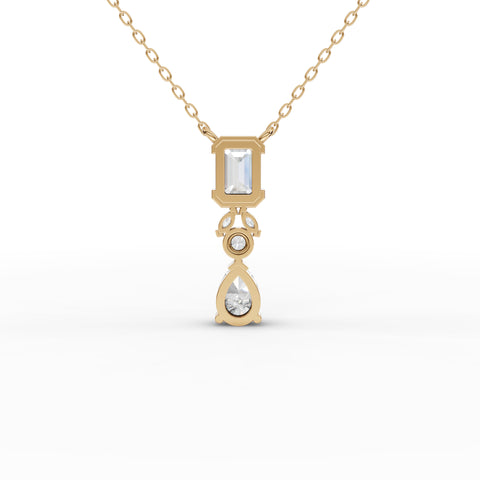 Emerald-Cut Lab-Grown Diamond Drop Necklace with Pear Accent