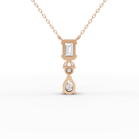 Emerald-Cut Lab-Grown Diamond Drop Necklace with Pear Accent