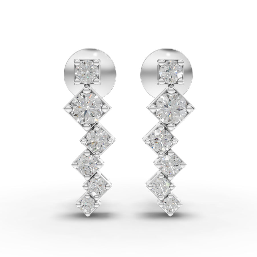 0.48 ct stacked square geometric drop lab grown diamond earrings in solid gold with screw backs