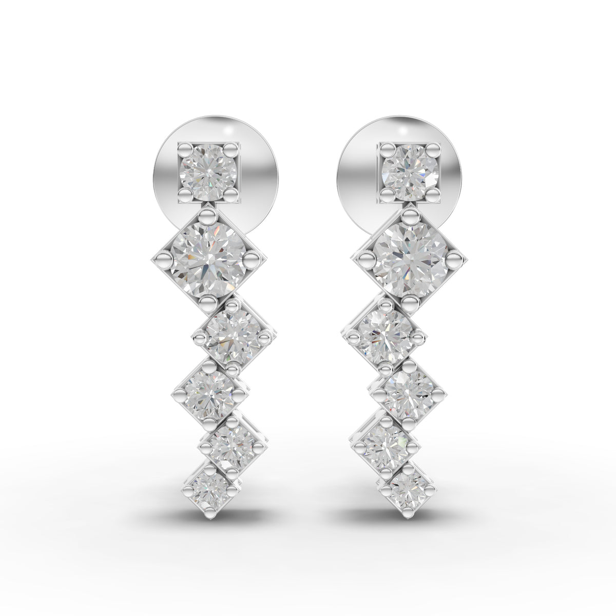 0.48 Ct Stacked Square Geometric Drop Lab Diamond Earrings